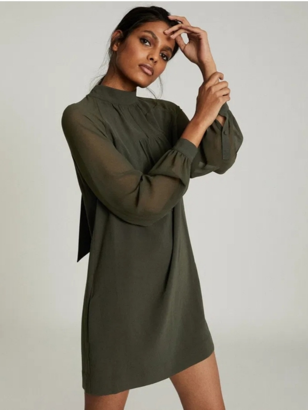 NWT Reiss Leah Chiffon Shift Dress Size 10 Green